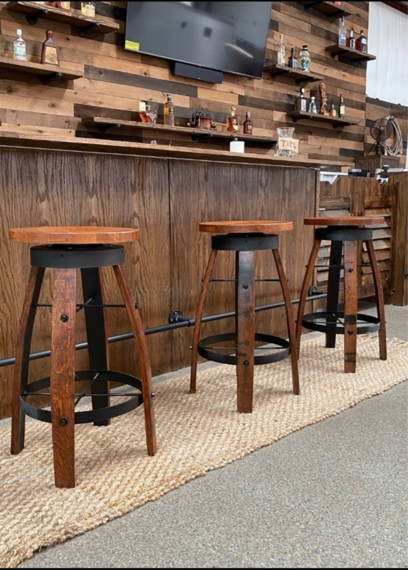 Bar Stool Swivel Seat Natural Jute Rustic Tavern Whiskey Barrel