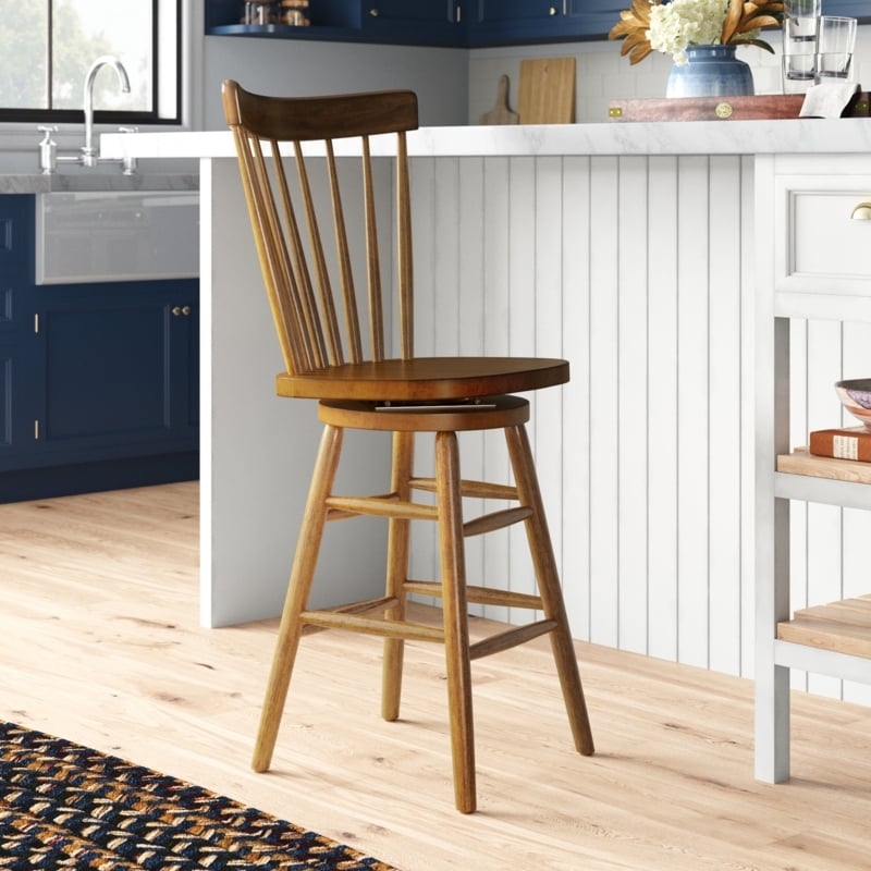 Bar Stool Swivel Windsor Back Spindle Detail Warm Chestnut