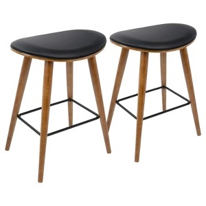 Bar Stool Tapered Wood Legs Black Metal Footrest Leather-Like Mid-Century