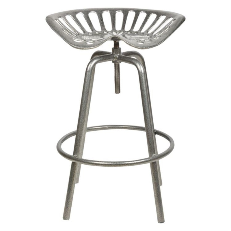 Bar Stool Tractor Seat Hammered Silver Finish Adjustable Industrial