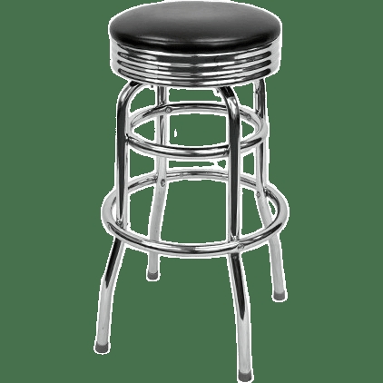 Bar Stool Triple Banded Apron Chrome Swivel Jet Black Seat
