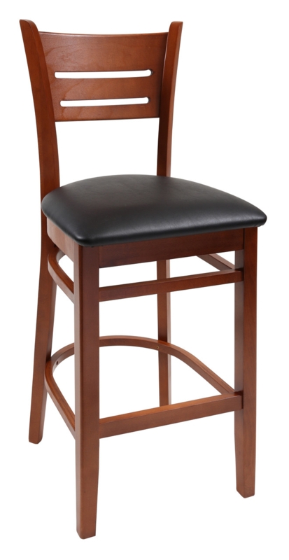 Bar Stool Triple Slat Backrest Curved Footrest Reddish Brown Wood