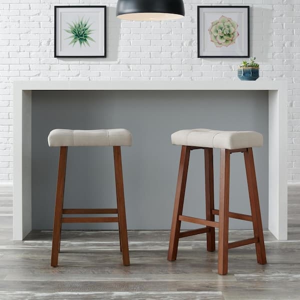 Bar Stool Tufted Upholstery Riverbed Beige Backless Transitional