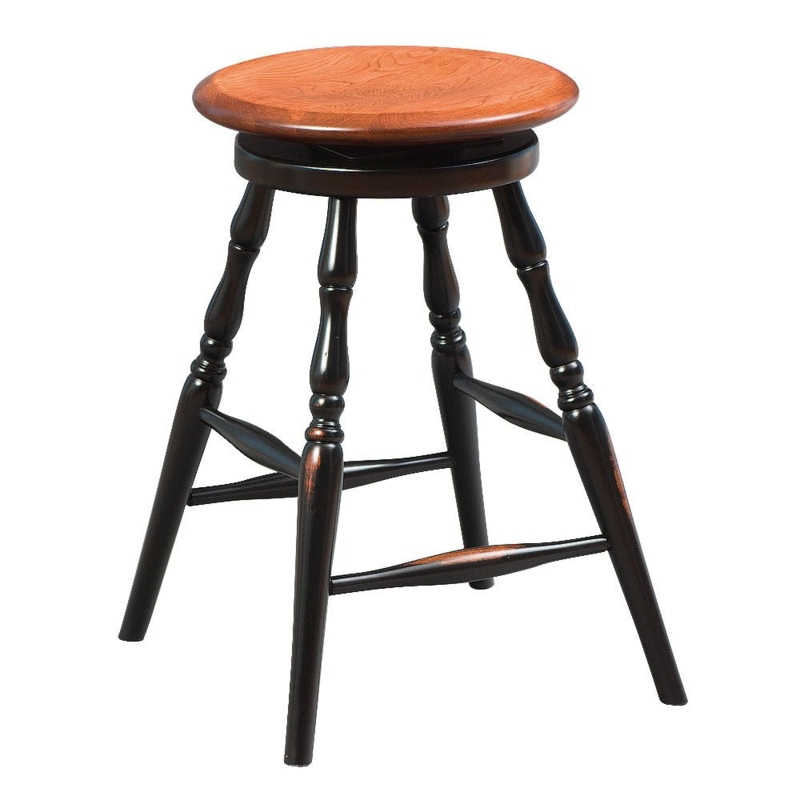 Bar Stool Two-Tone Cherry Ebony Finish Turned Legs Swivel Backless