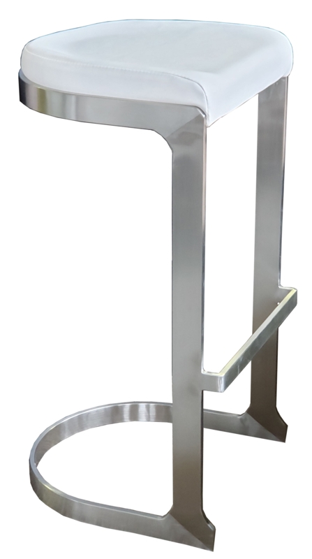 Bar Stool U-Shaped Base Brushed Steel with White Upholstered Seat