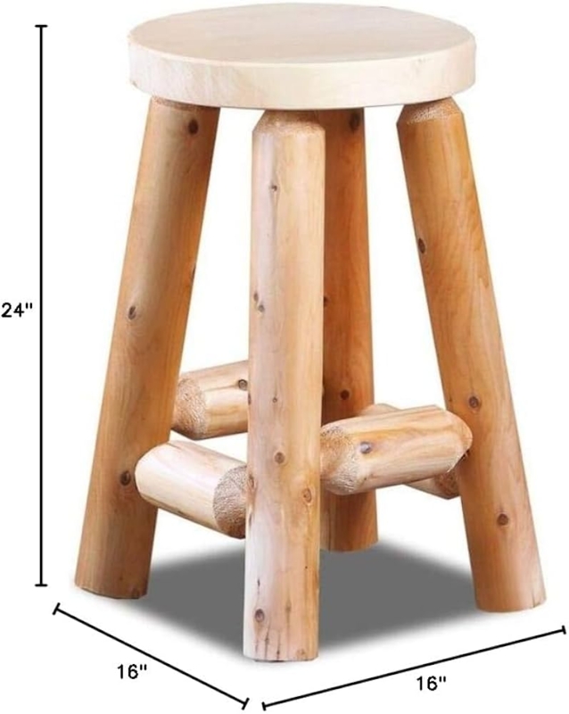 Bar Stool Unfinished Wood Log Legs Round Seat 24 Inch Height