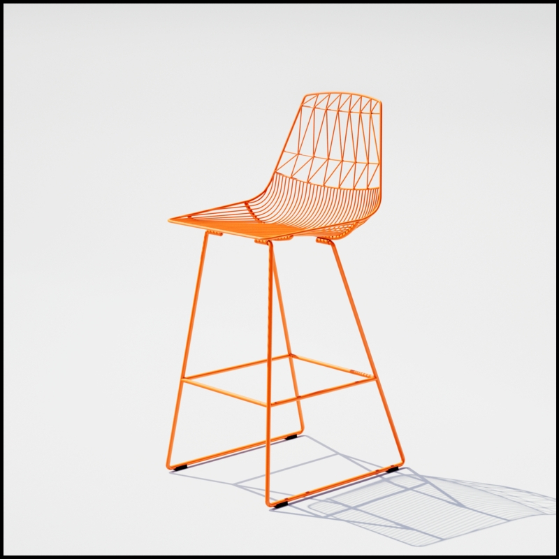 Bar Stool Vibrant Orange Powder Coated Geometric Wire Mesh Sled Base