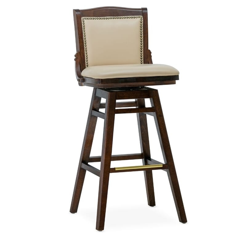Bar Stool Walnut Finish Brass Footrest Protector Nailhead Trim Swivel