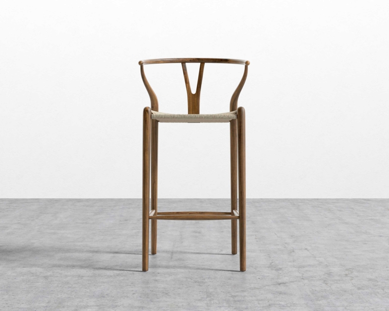 Bar Stool, Walnut Wood Wishbone Back with Woven Cord Seat.