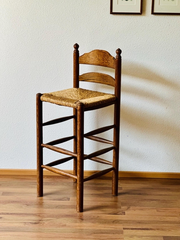 Bar Stool Warm Brown Ladder Back Turned Finials Farmhouse Rustic
