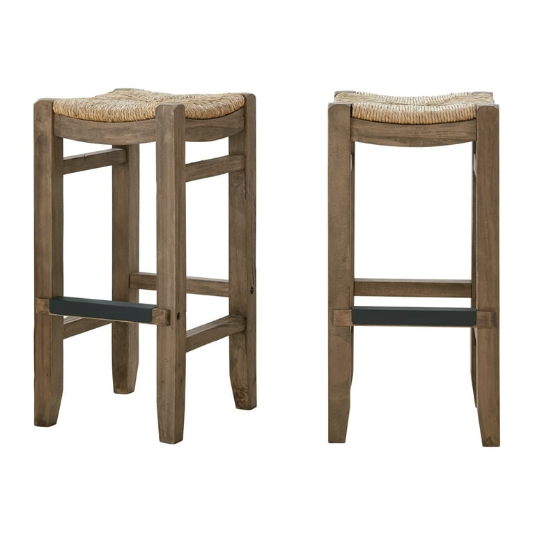 Bar Stool Weathered Gray Seagrass Backless Curved Seat Coastal