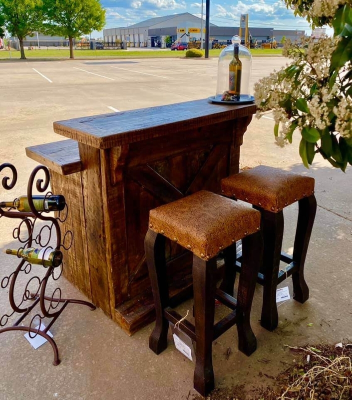 Bar Stool Western Tooled Leather Seats Nailhead Trim Rustic