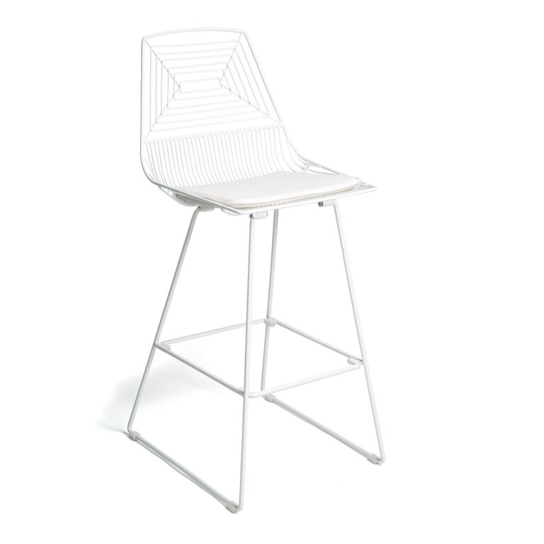 Bar Stool White Matte Geometric Backrest Slim Seat Pad Modern Industrial