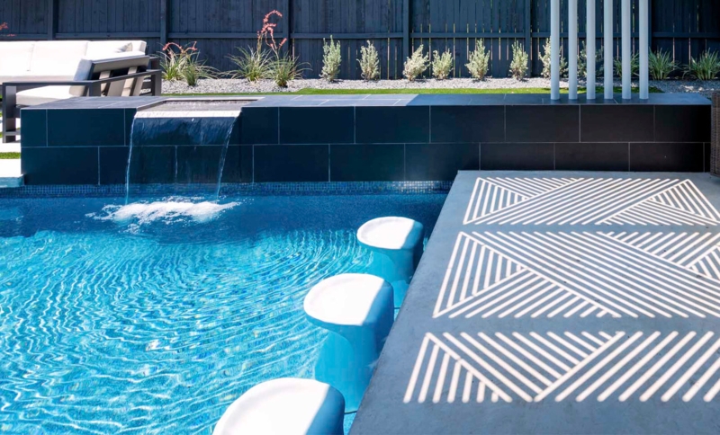 Bar Stool: White Sculptural Silhouette Pedestal for In-Pool Seating.