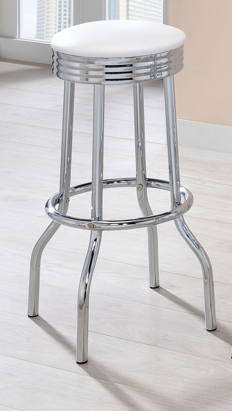 Bar Stool White Swivel Ribbed Seat Apron Polished Chrome Flared
