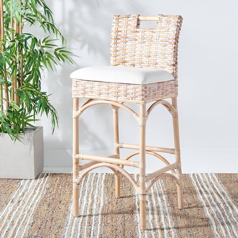 Bar Stool Whitewashed Weave with Arched Supports and Open Back