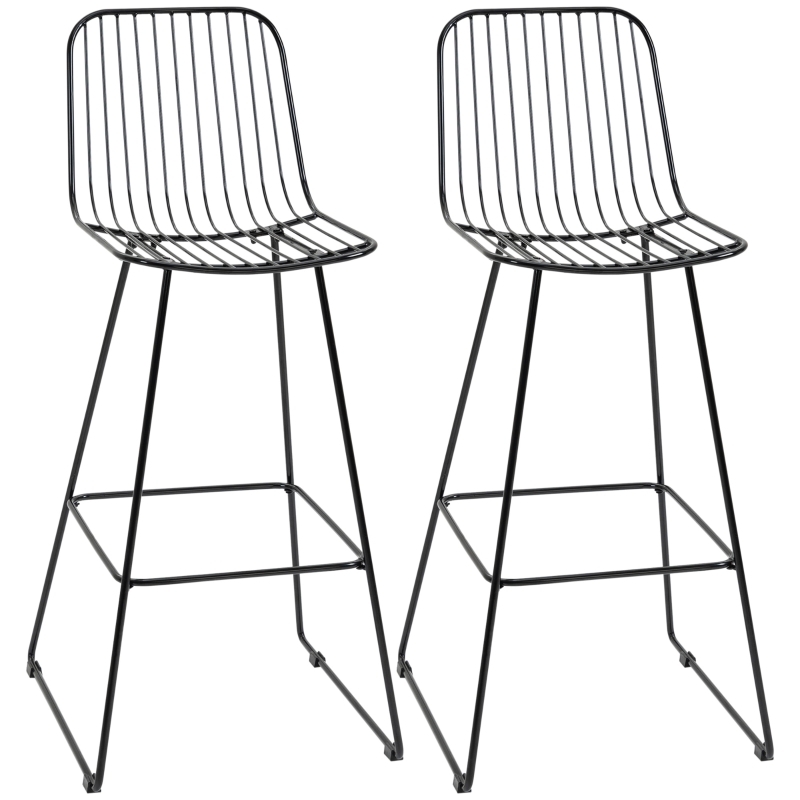 Bar Stool Wire Back Matte Black Slim Legs Contoured Seat Industrial