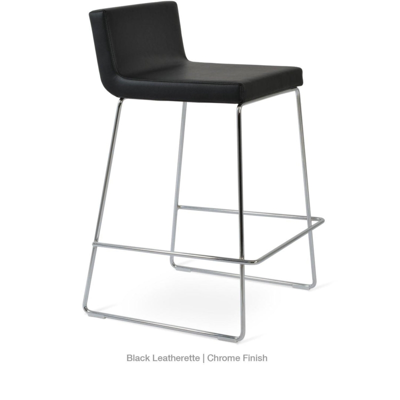Bar Stool Wire Handle Polished Chrome Sled Base Low Backrest