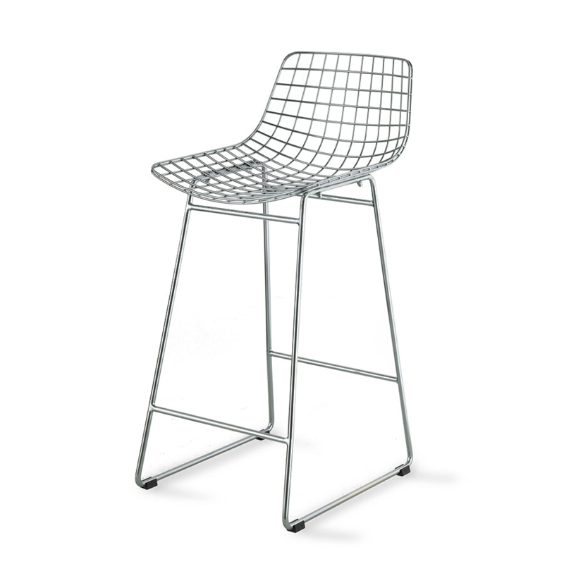 Bar Stool Wire Mesh Polished Chrome Sled Base Industrial Modern