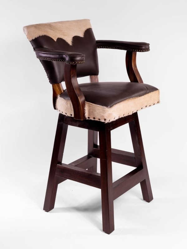 Bar Stool with Hair-on-Hide Yolk, Swivel Mechanism, Rustic Western