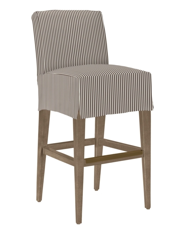 Bar Stool with Ticking Stripe Slipcover and Metal Kickplate