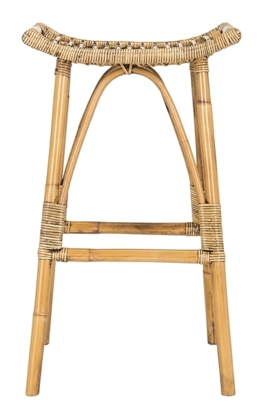 Bar Stool Woven Saddle Seat with Wrapped Joints in Natural Rattan