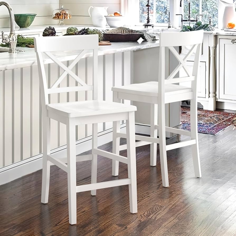 Bar Stool X-Back White Painted Wood Farmhouse Style