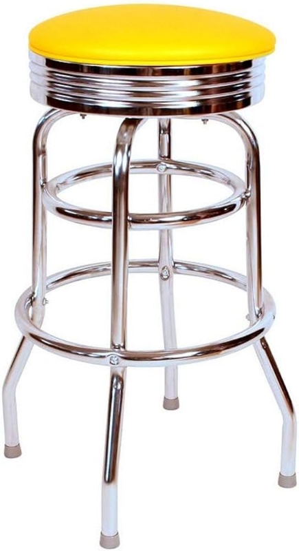 Bar Stool Yellow Chrome Swivel Ribbed Apron Splayed Legs