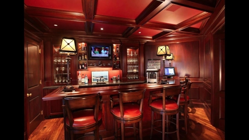 Bar Stools: Scarlet Red Upholstery & Mahogany Finish. Classic Pub Style.