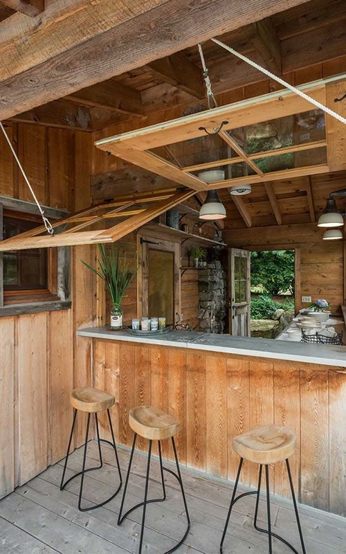 Bar Stools with Carved Wood Seat and Rope Details