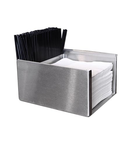 Bar Straw And Napkin Caddy Brushed Stainless Steel Square