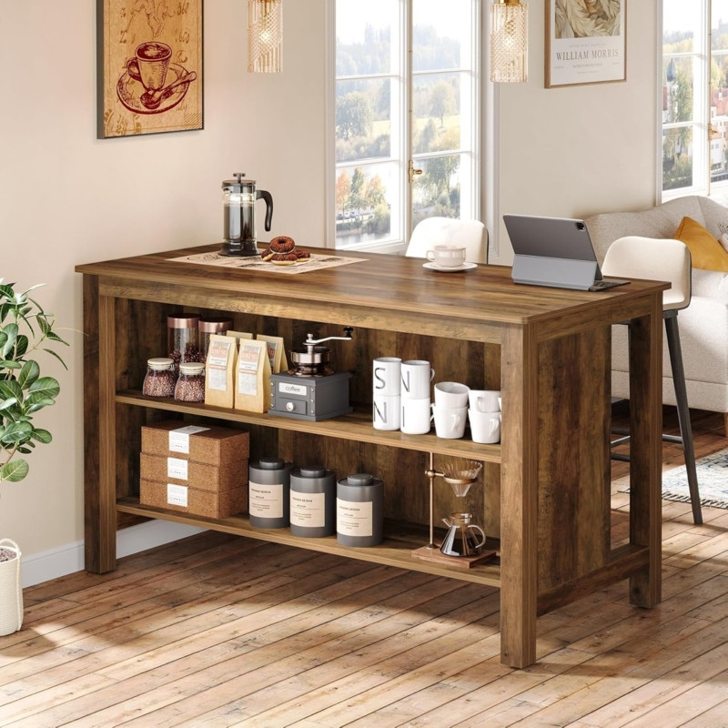 Bar Table 3-Tier Counter Height Unit with Open Shelving