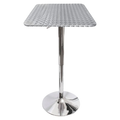 Bar Table: Adjustable Height Stainless Steel with Swirl Pattern Top