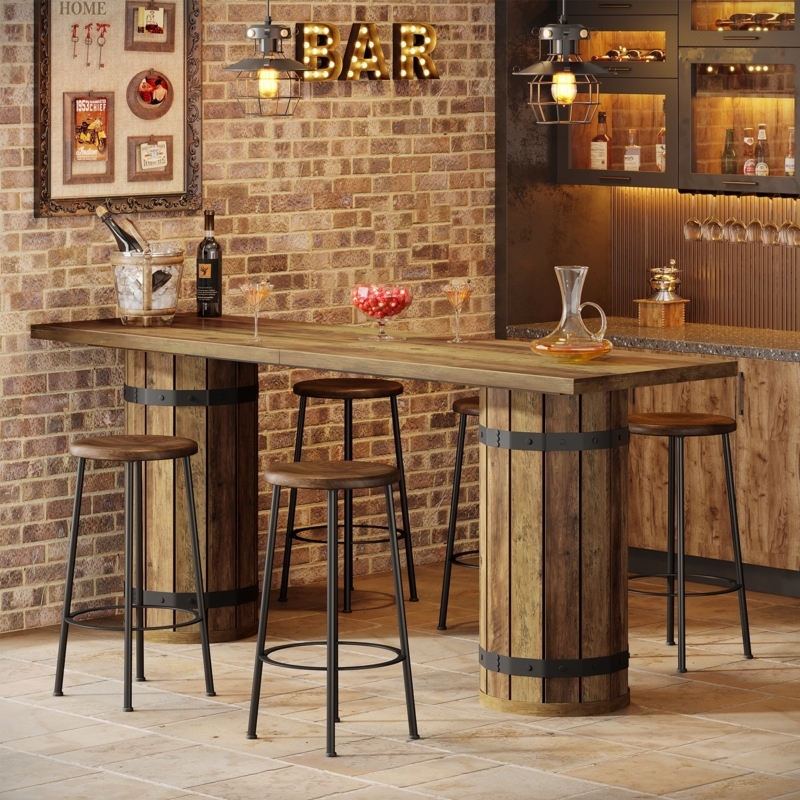 Bar Table: Barrel Pedestal Base, Metal Rivet Bands. Vintage Brewery Style.