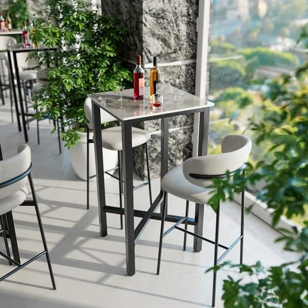 Bar Table: Contemporary Square Sintered Stone Top, Matte Black Base