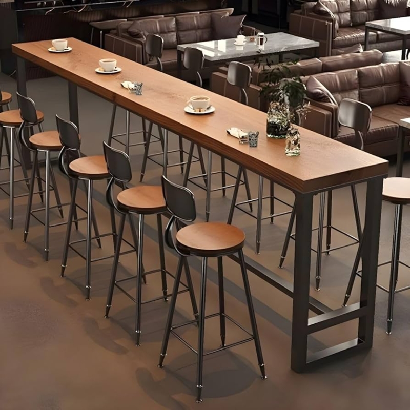 Bar Table Extra Long Wood Surface Matte Black Sled Base