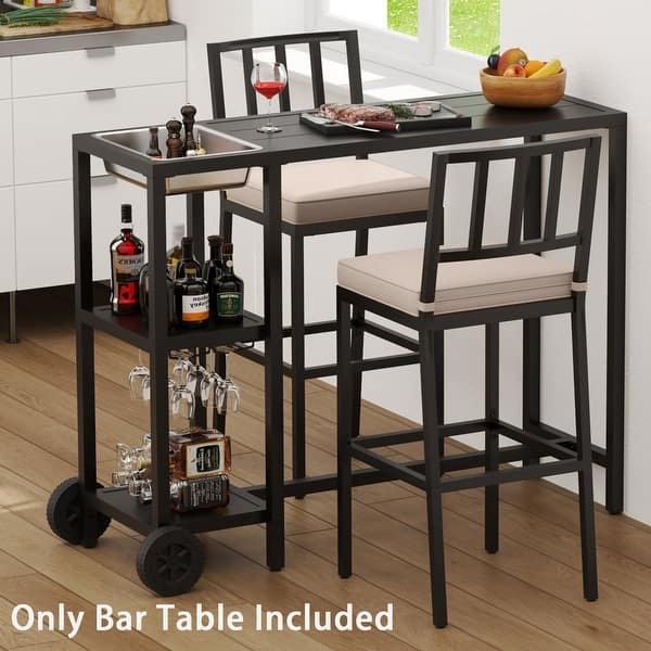 Bar Table Mobile Casters Wine Glass Holder Built-In Basin