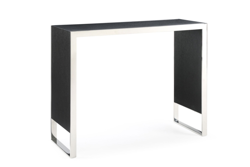 Bar Table: Modern Polished Metal Frame with Wood Panels