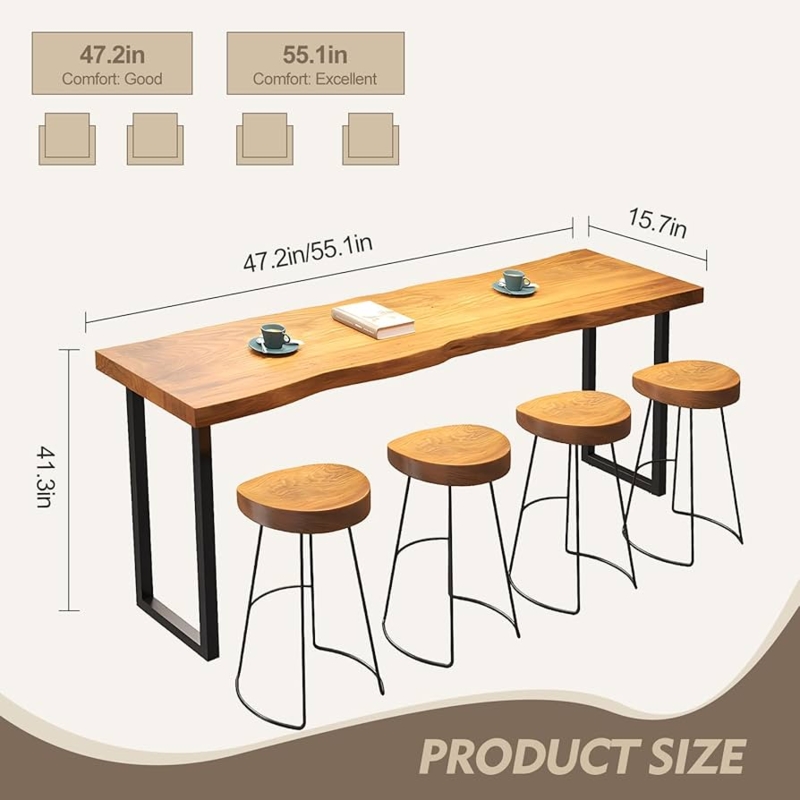Bar Table Narrow Sofa Live Edge Look U-Shaped Legs Wood Toned