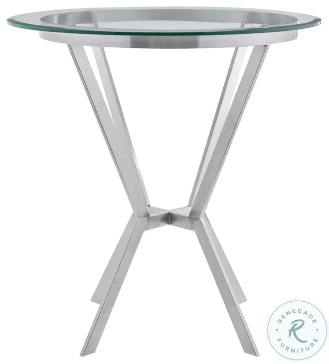 Bar Table: Round Glass Top with Brushed Stainless Steel X-Base