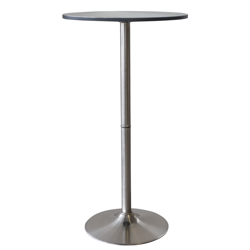 Bar Table: Round Top, Brushed Stainless Steel Pedestal, Slim Column