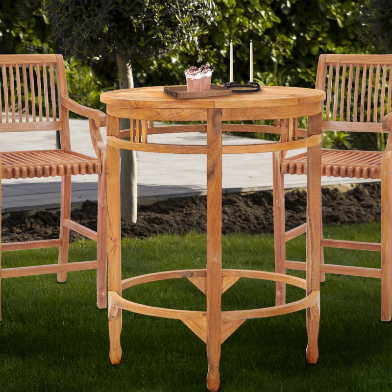 Bar Table Set featuring Circular Footrest and Slatted Apron Design