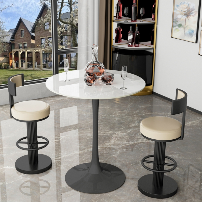 Bar Table Set Fluted Pedestal Trumpet Base Stone Top Finish