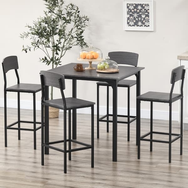 Bar Table Set in Charcoal Gray Wood Grain with Metal Frame