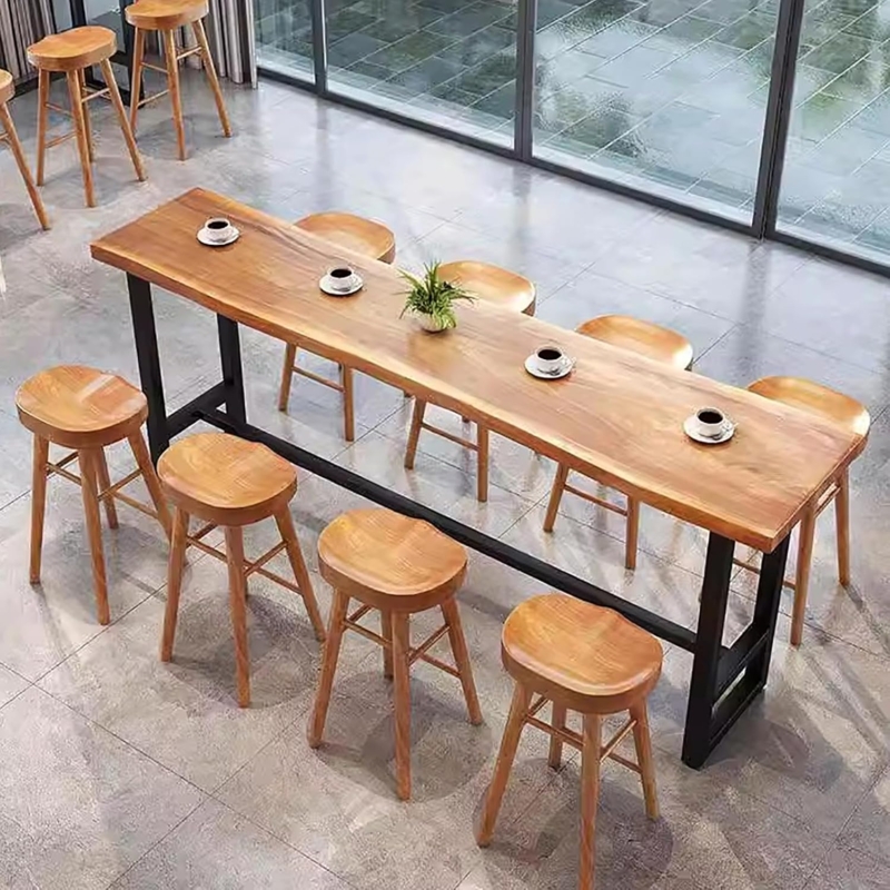 Bar Table Set Live Edge Saddle Seat Stools Industrial Metal