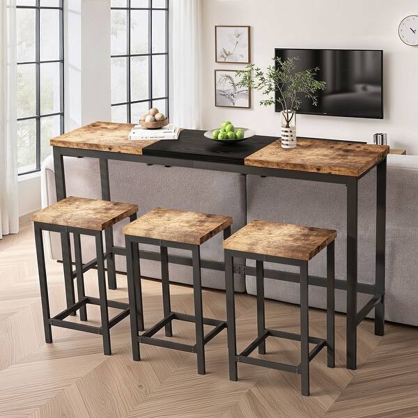 Bar Table Set, Rustic Behind Sofa Console with Black Center Accent