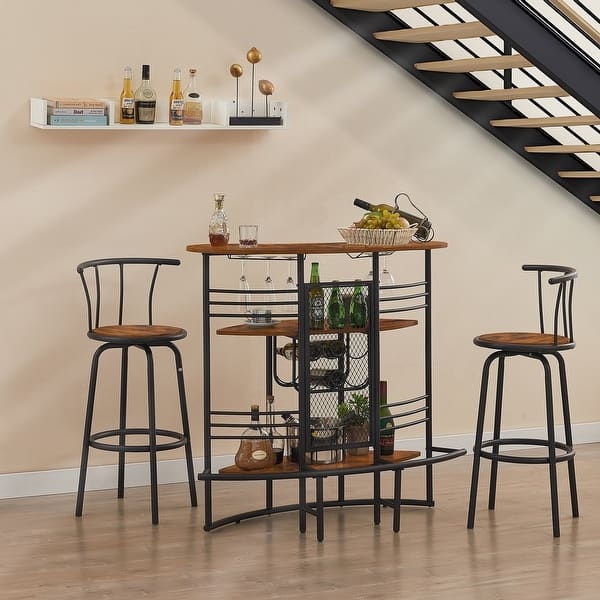 Bar Table Set Semi Circular Top Swivel Stools Metal Mesh