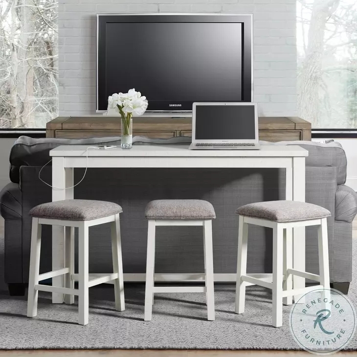 Bar Table Set Slim Profile Backless Stools Neutral Upholstery