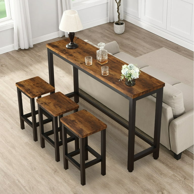 Bar Table Set: Space Saving Console Table, Industrial Rustic Brown.