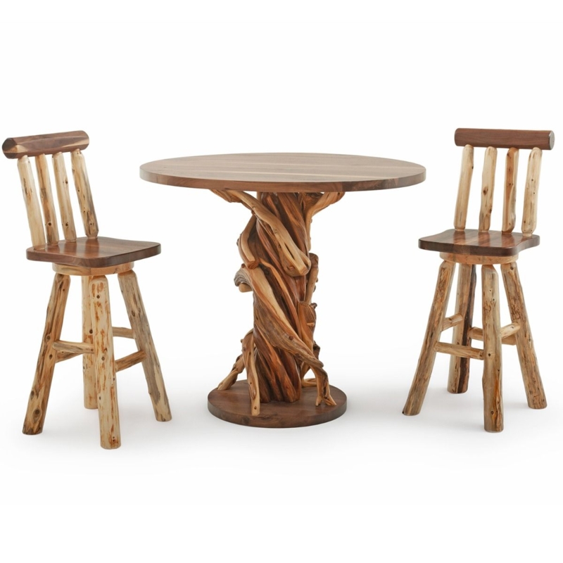 Bar Table Set: Twisted Juniper Base, Black Walnut Top. Rustic Lodge Style.